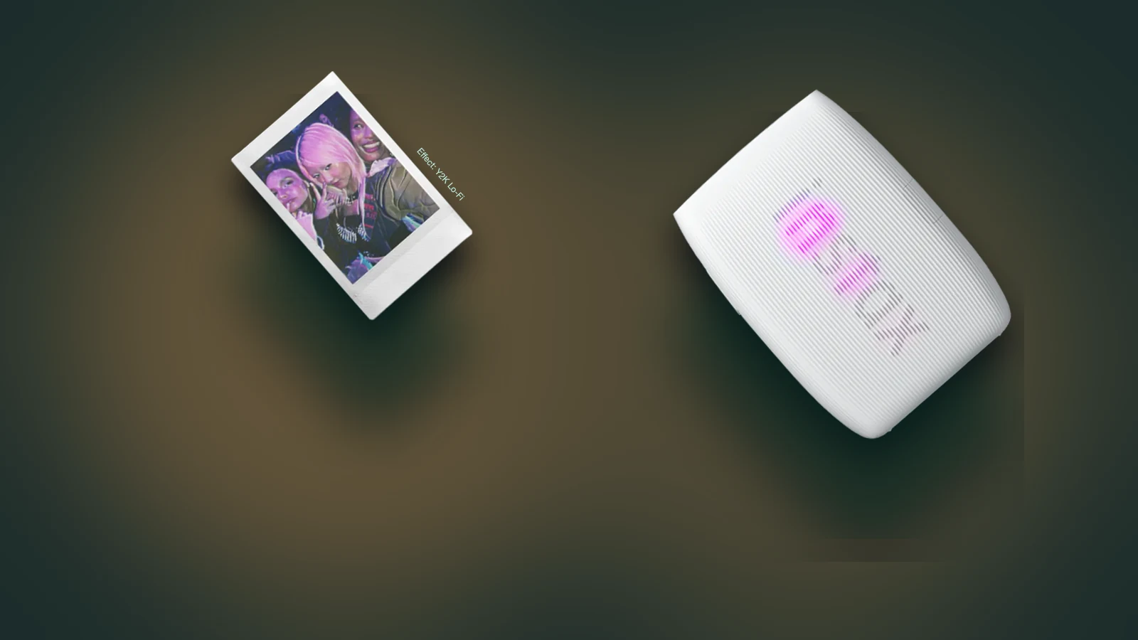 رندر رسمی یک چاپ Instax کنار چاپگر جداگانه سازگار با Pal 2