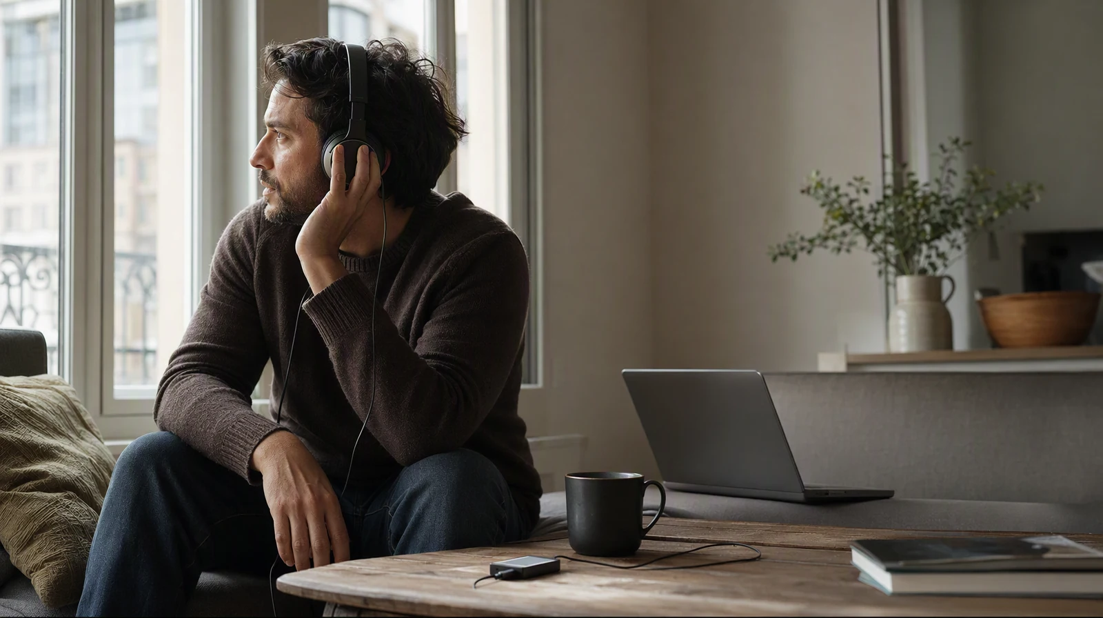 بازآفرینی ادیتوریال هوش مصنوعی از شنونده‌ای با هدفون سیمی در خانه